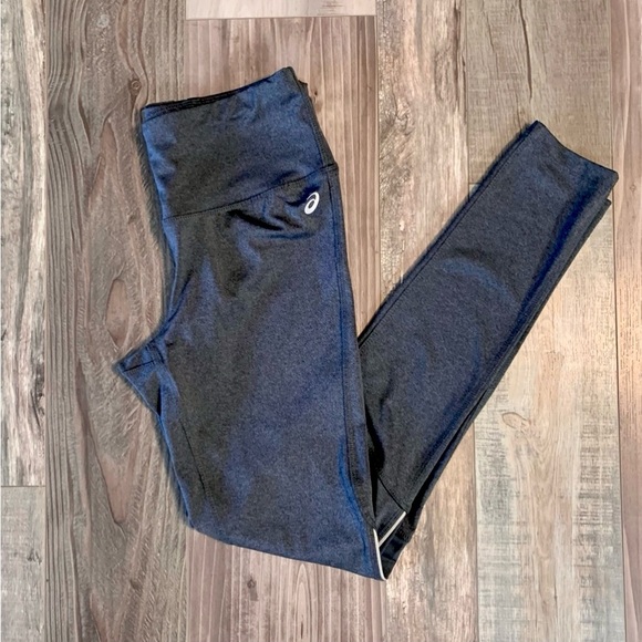 ASICS Womens Workout Leggings Small Charcoal Gray Mesh Panels Reflective Strips - Picture 3 of 7